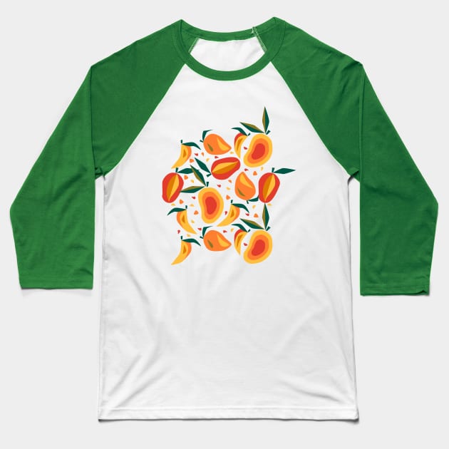 Mango Extravaganza- Papercut Tropical Medley Baseball T-Shirt by Winkeltriple